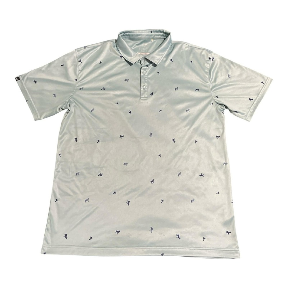 Swannies Golf Polo Mens XL Blue Goat Tiger Trophy Print Short Sleeve Performance